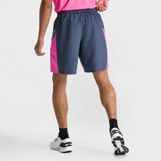 [angle] view of Men's Under Armour Core+ Woven Shorts in Downpour Grey/Rebel Pink Click to zoom