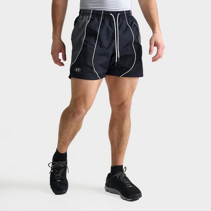 [angle] view of Men's Under Armour UA Icon Colorblock Volley Shorts in Black/Black/White Click to zoom