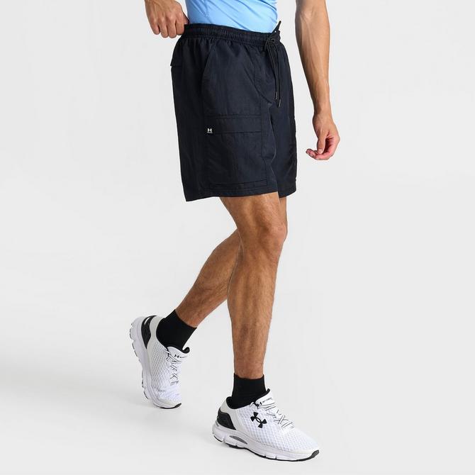 [angle] view of Men's Under Armour UA Icon Volley Cargo Shorts in Black/Castlerock/White Click to zoom