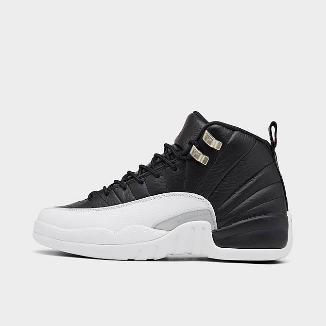 Right view of Big Kids' Air Jordan Retro 12 Basketball Shoes in Black/Varsity Red/White Click to zoom