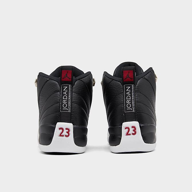 Left view of Big Kids' Air Jordan Retro 12 Basketball Shoes in Black/Varsity Red/White Click to zoom