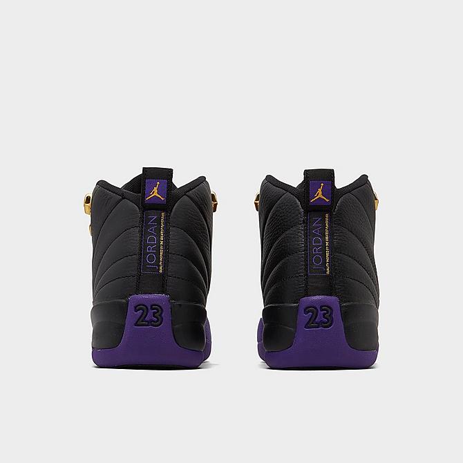 Left view of Big Kids' Air Jordan Retro 12 Basketball Shoes in Black/Field Purple/Metallic Gold/Taxi Click to zoom