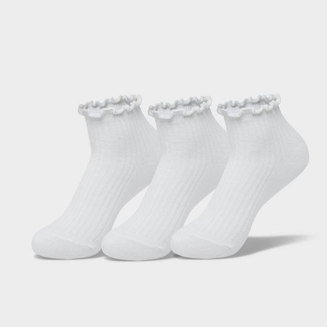 Right view of Women's Sof Sole Ruffle Ankle Socks (3-Pack) in White Click to zoom