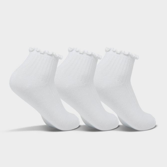 Three Quarter view of Women's Sof Sole Ruffle Ankle Socks (3-Pack) in White Click to zoom