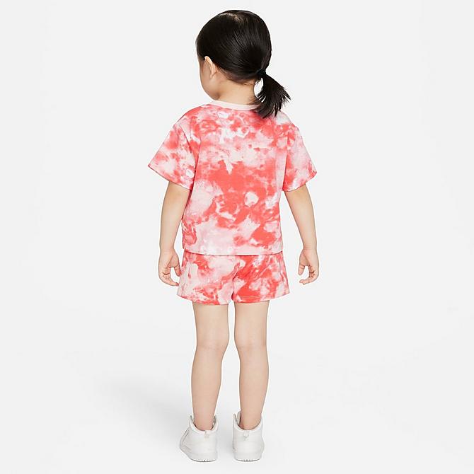 [angle] view of Girls' Infant Jordan Essentials Smoke Dye T-Shirt and Shorts Set in Infrared/Atmosphere Click to zoom