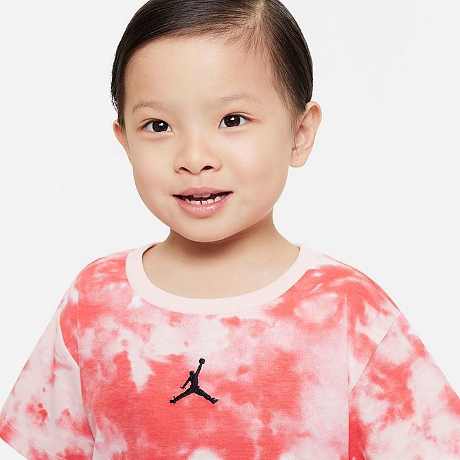 [angle] view of Girls' Infant Jordan Essentials Smoke Dye T-Shirt and Shorts Set in Infrared/Atmosphere Click to zoom