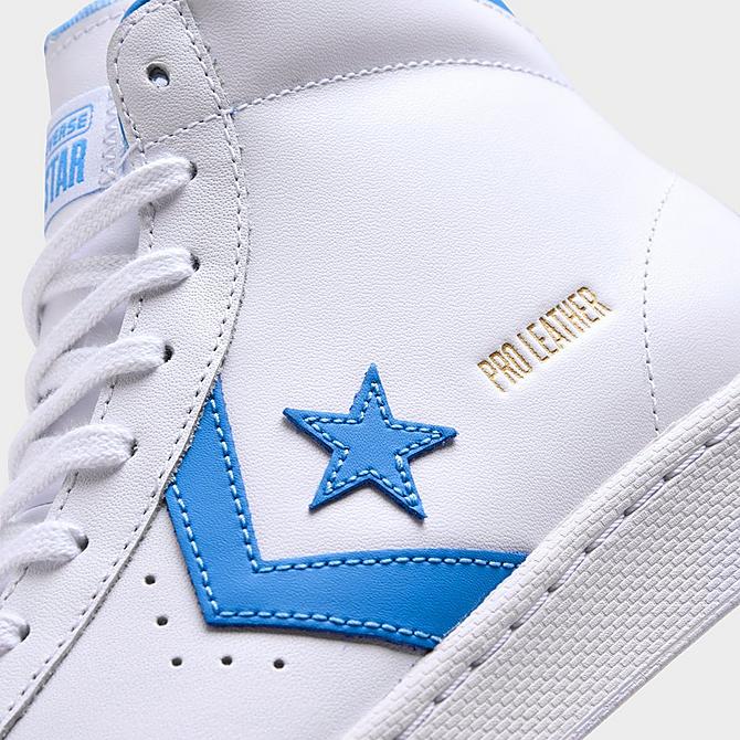Front view of Men's Converse Pro Leather High Top Casual Shoes in White/Coast Blue Click to zoom