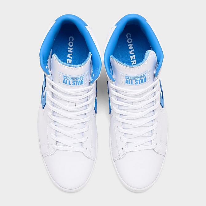 Back view of Men's Converse Pro Leather High Top Casual Shoes in White/Coast Blue Click to zoom