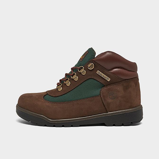 Right view of Big Kids' Timberland Field Boots in Dark Brown/Green Click to zoom