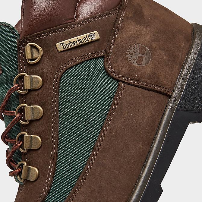 Front view of Big Kids' Timberland Field Boots in Dark Brown/Green Click to zoom