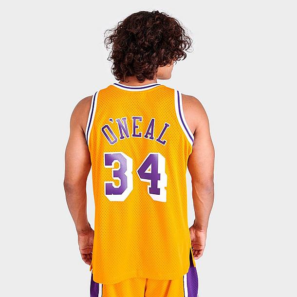 Mitchell & Ness Yellow/Purple Los Angeles Lakers Shaquille ONeal Swingman Jersey 