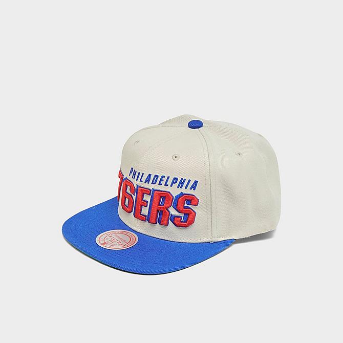 Front view of Mitchell & Ness NBA Philadelphia 76ers Draft Day 96 Snapback Hat in Cream Click to zoom