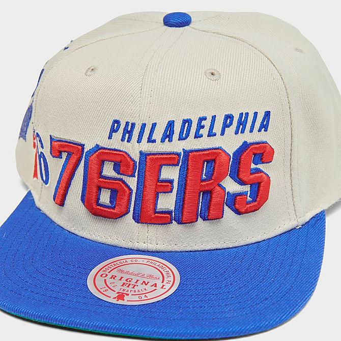 Bottom view of Mitchell & Ness NBA Philadelphia 76ers Draft Day 96 Snapback Hat in Cream Click to zoom