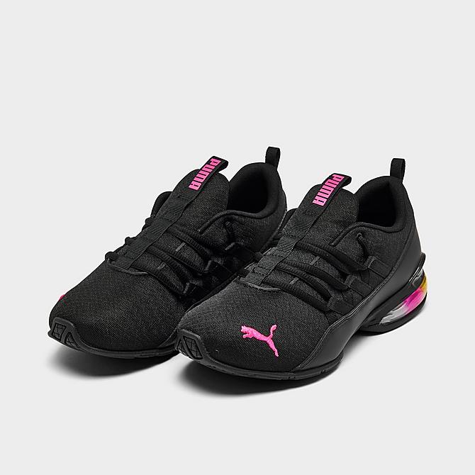 Three Quarter view of Women's Puma Riaze Prowl Training Shoes in Black/Pink/Rainbow Click to zoom