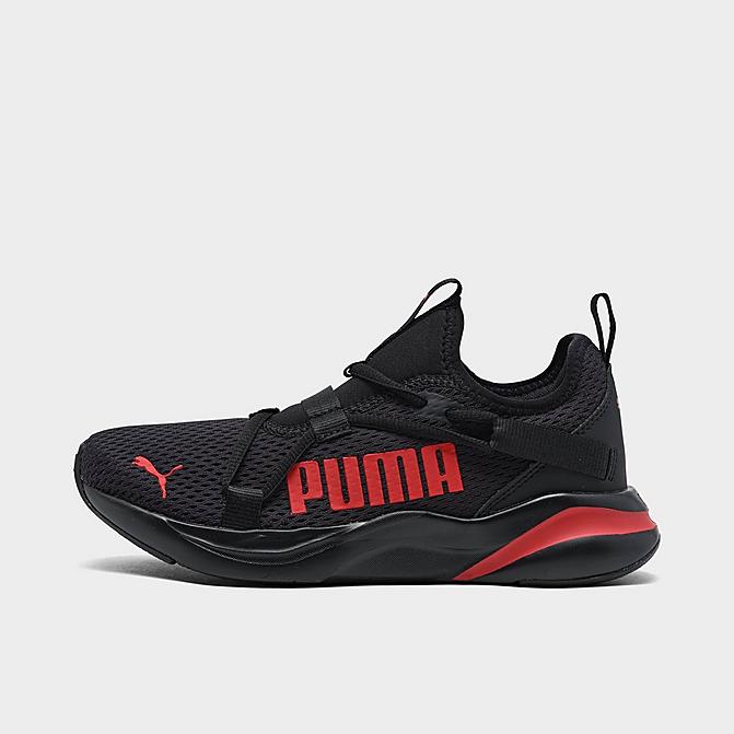 Right view of Boys' Big Kids' Puma Softride Rift Training Shoes in Puma Black-High Risk Red Click to zoom