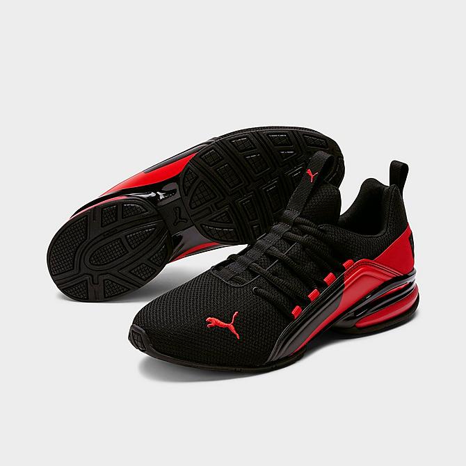 Three Quarter view of Men's Puma Axelion Break Training Shoes in Puma Black/Red Click to zoom