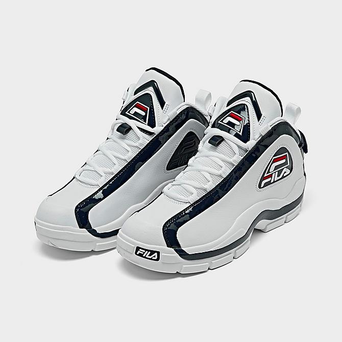 Three Quarter view of Men's Fila Grant Hill 2 Basketball Shoes in White/Fila Navy/Fila Red Click to zoom