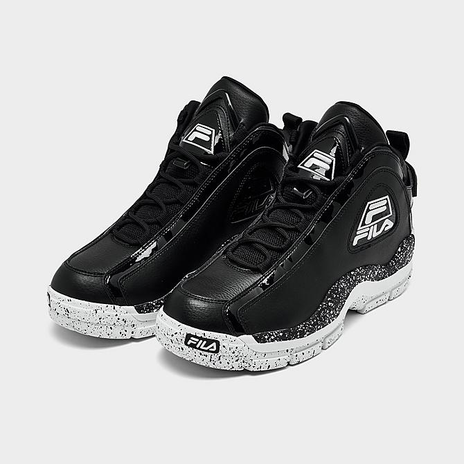 Three Quarter view of Fila Grant Hill 2 Basketball Shoes in Black/White/Black Click to zoom