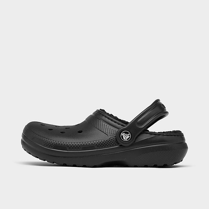 Right view of Little Kids' Crocs Lined Classic Clog Shoes in Black Click to zoom
