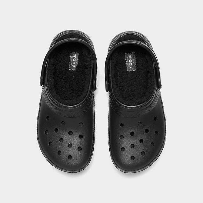 Back view of Little Kids' Crocs Lined Classic Clog Shoes in Black Click to zoom