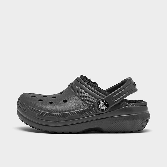Right view of Kids' Toddler Crocs Classic Lined Clog Shoes in Black/Black Click to zoom
