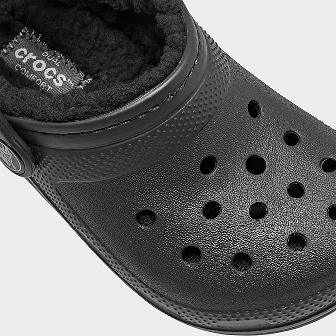 Front view of Kids' Toddler Crocs Classic Lined Clog Shoes in Black/Black Click to zoom