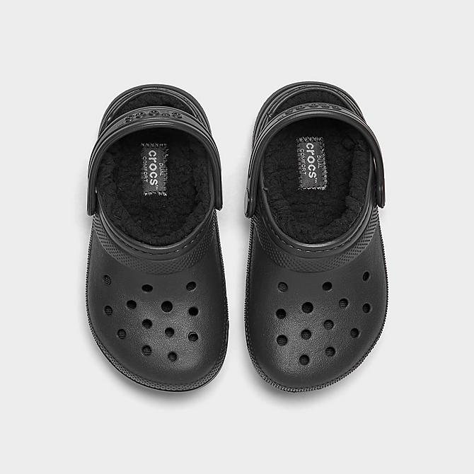 Back view of Kids' Toddler Crocs Classic Lined Clog Shoes in Black/Black Click to zoom