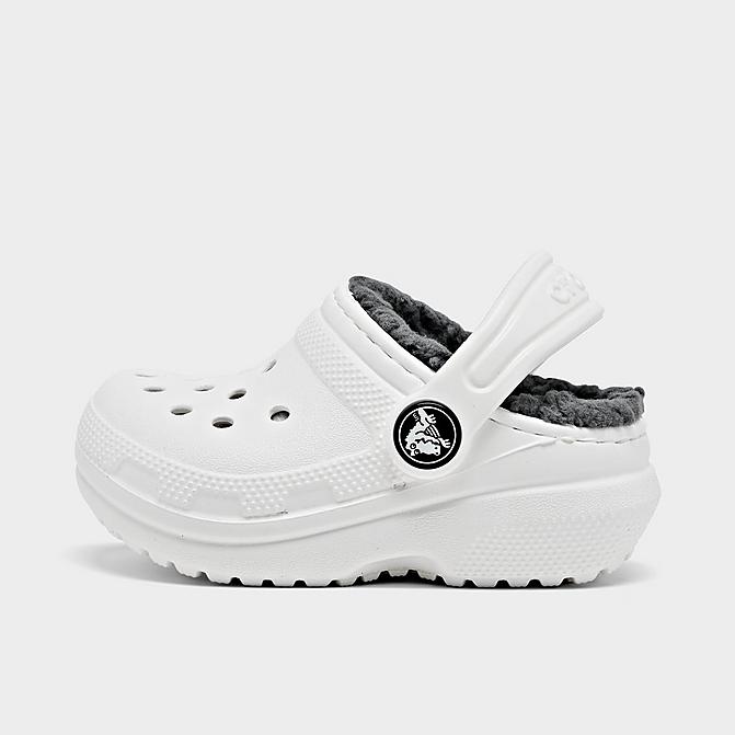 Right view of Kids' Toddler Crocs Classic Lined Clog Shoes in White Click to zoom