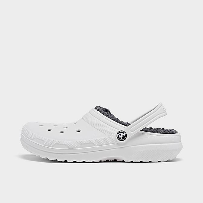 Right view of Big Kids' Crocs Classic Lined Clog Shoes in White/Black Click to zoom