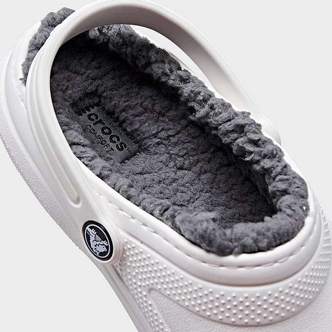 Front view of Big Kids' Crocs Classic Lined Clog Shoes in White/Black Click to zoom