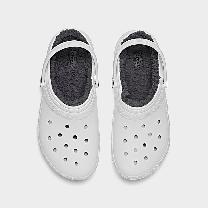 Back view of Big Kids' Crocs Classic Lined Clog Shoes in White/Black Click to zoom