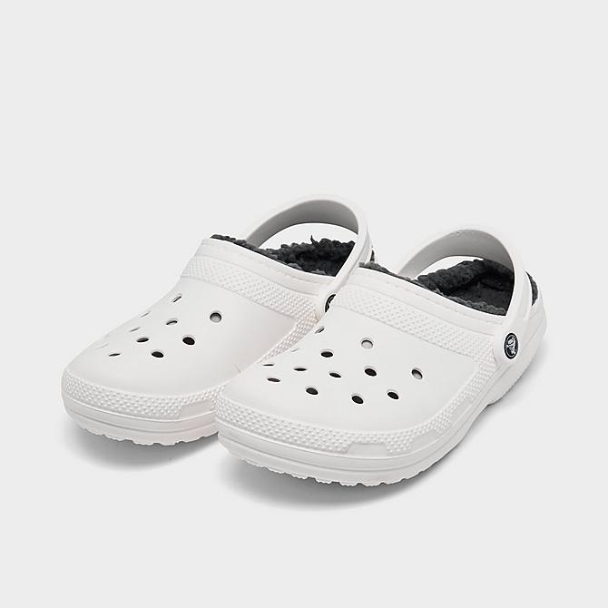 Three Quarter view of Crocs Classic Lined Clog Shoes in White/Grey Click to zoom