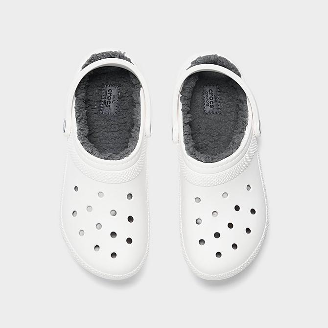 Back view of Crocs Classic Lined Clog Shoes in White/Grey Click to zoom