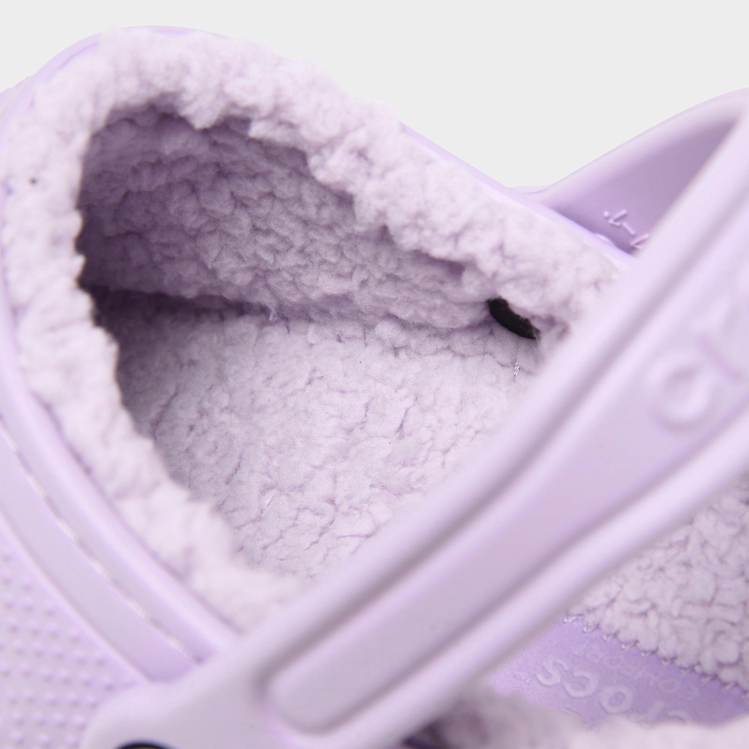 lilac fuzzy crocs