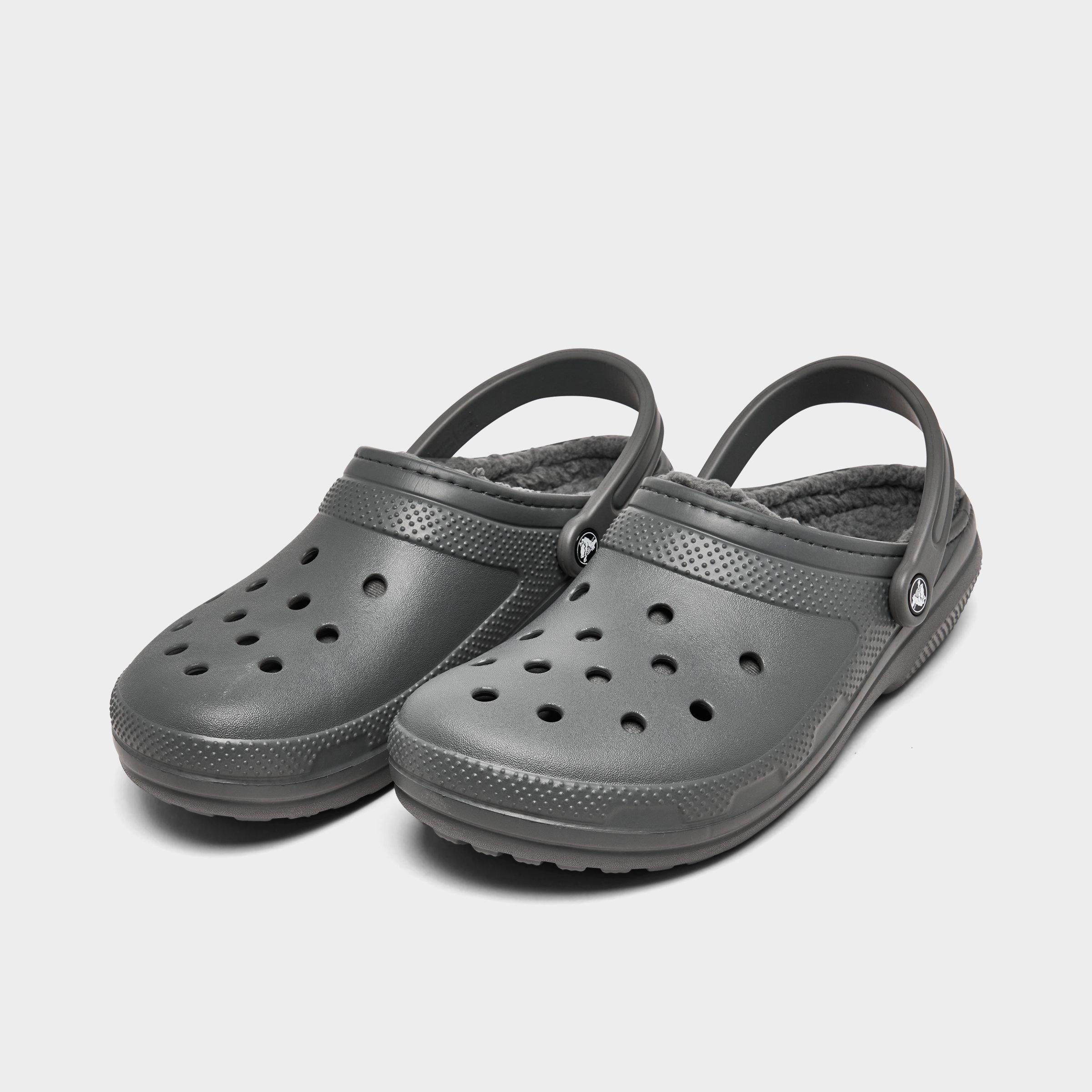 gray fur crocs