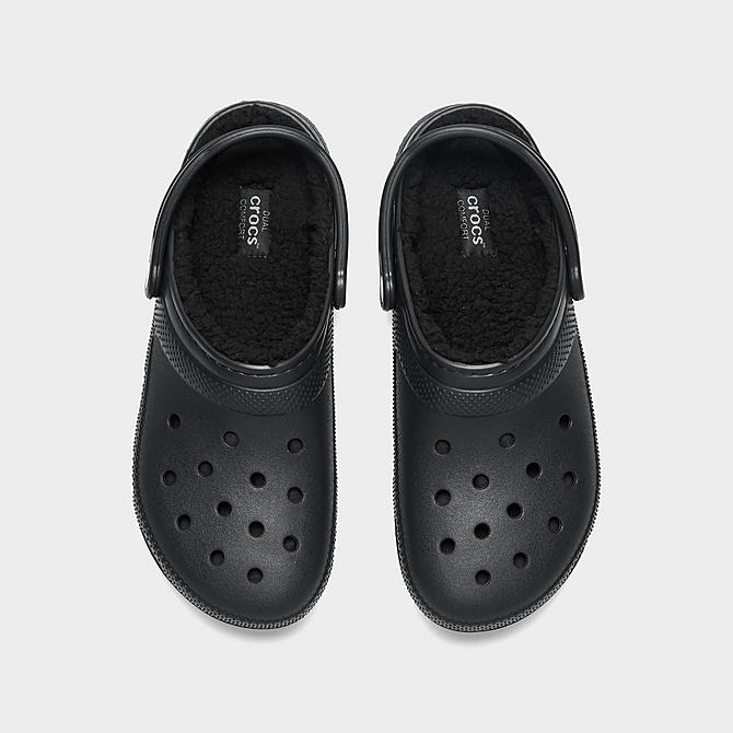 Back view of Crocs Classic Lined Clog Shoes in Black/Black Click to zoom