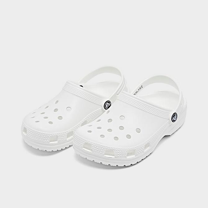 Three Quarter view of Little Kids' Crocs Classic Clog Shoes in White Click to zoom