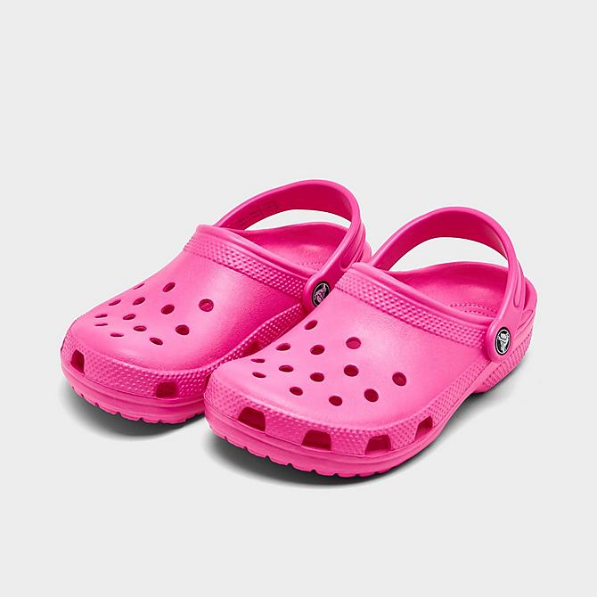 Three Quarter view of Girls' Little Kids' Crocs Classic Clog Shoes in Electric Pink Click to zoom