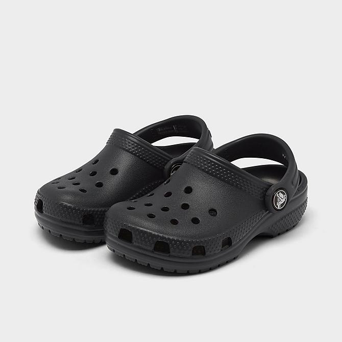Three Quarter view of Kids' Toddler Crocs Classic Clog Shoes in Black Click to zoom