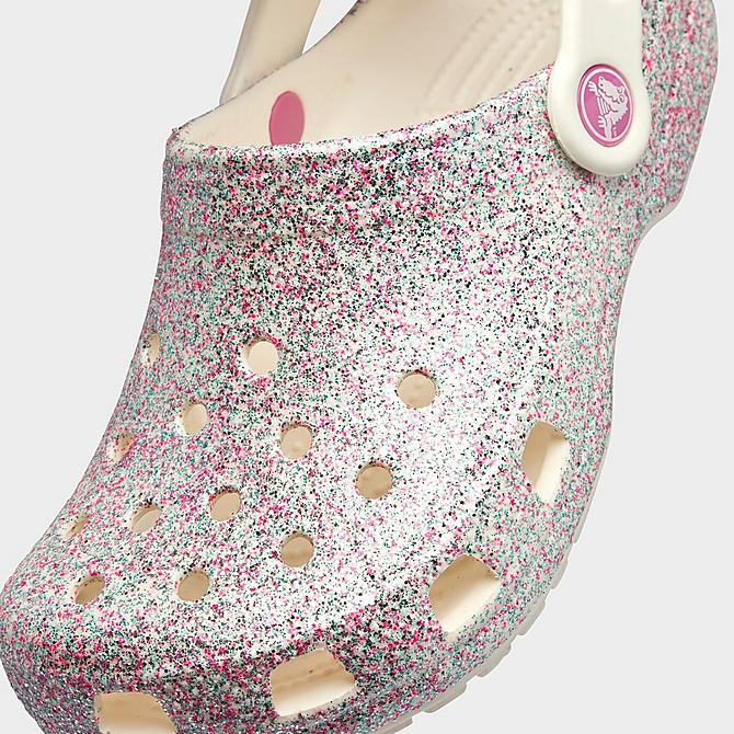Front view of Girls' Little Kids' Crocs Classic Clog Shoes in White/Multi Glitter Click to zoom