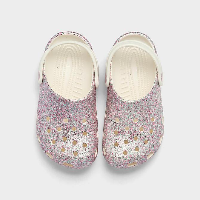 Back view of Girls' Little Kids' Crocs Classic Clog Shoes in White/Multi Glitter Click to zoom