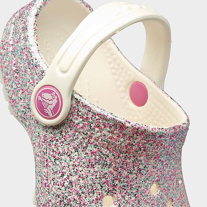Front view of Girls' Toddler Crocs Classic Clog Shoes in White/Multi Glitter Click to zoom