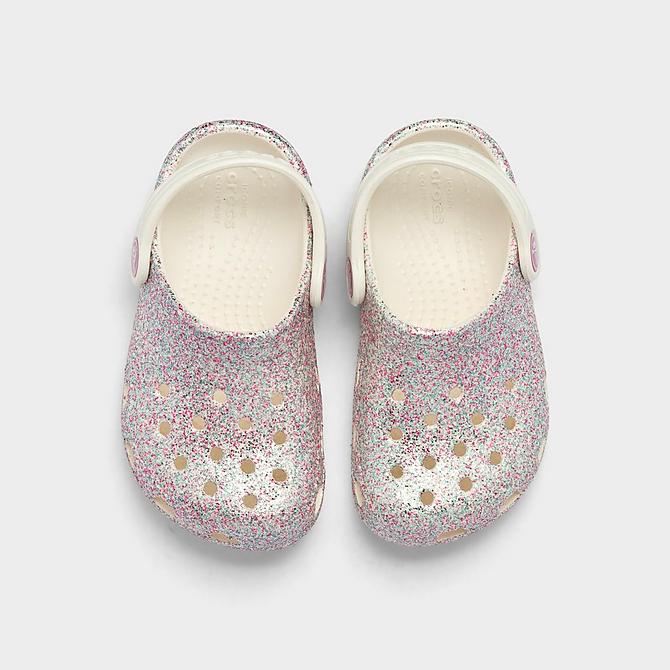 Back view of Girls' Toddler Crocs Classic Clog Shoes in White/Multi Glitter Click to zoom