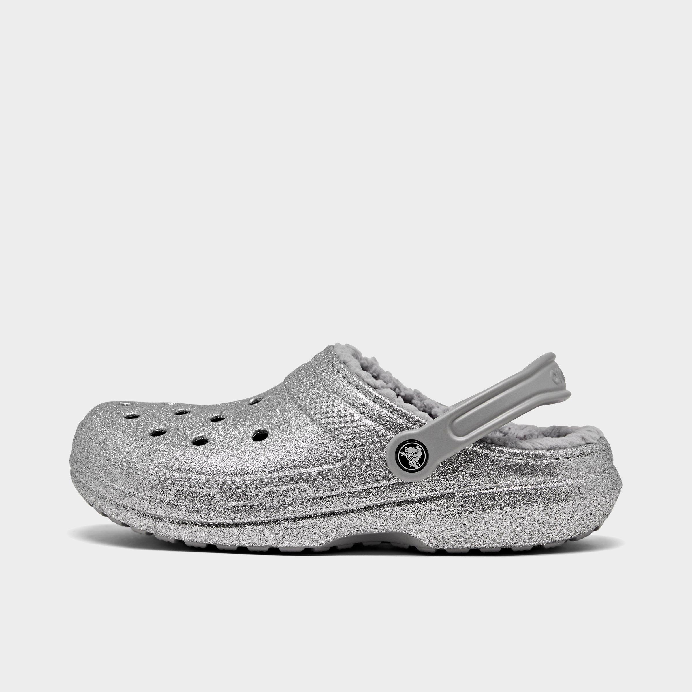 silver glitter crocs women's