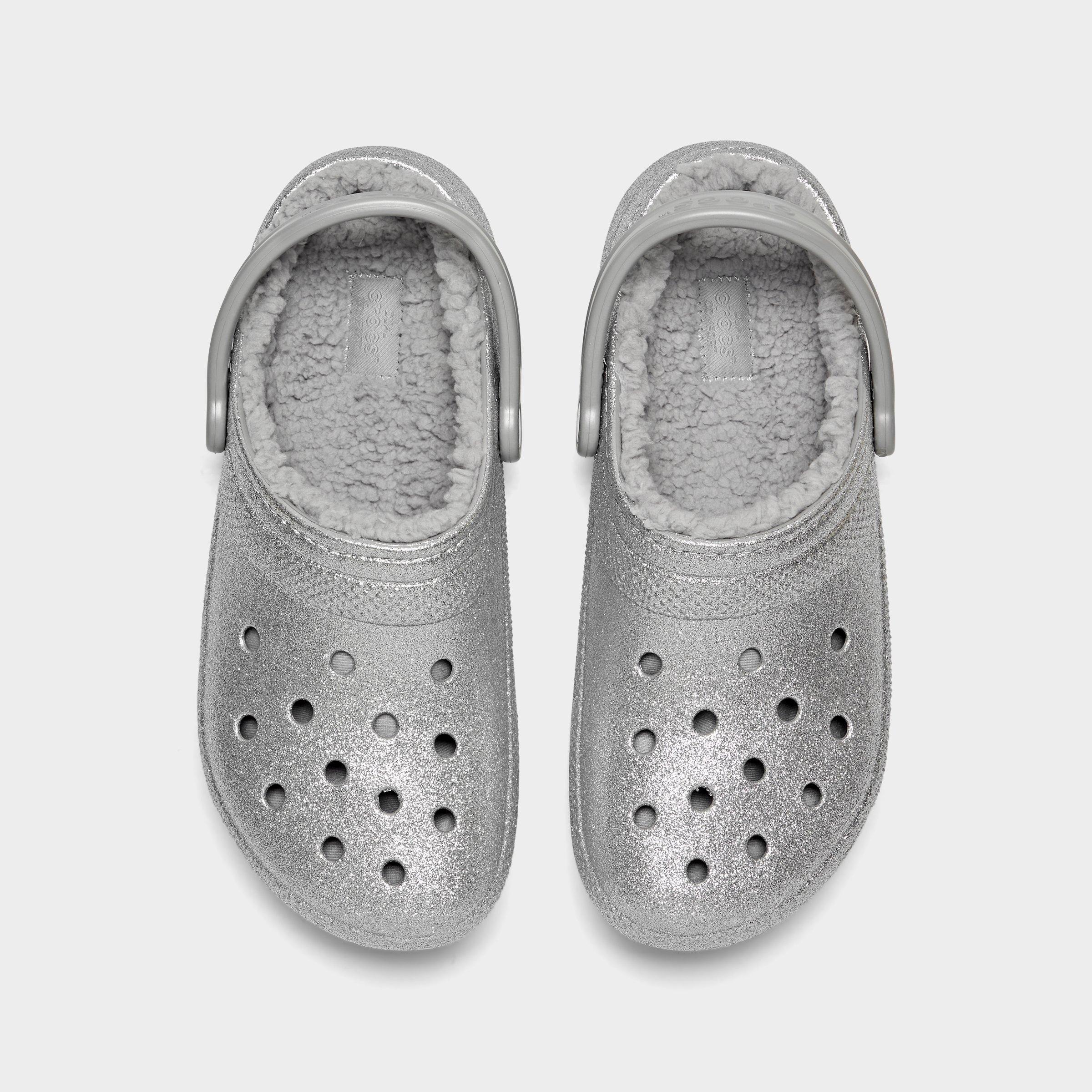 grey furry crocs