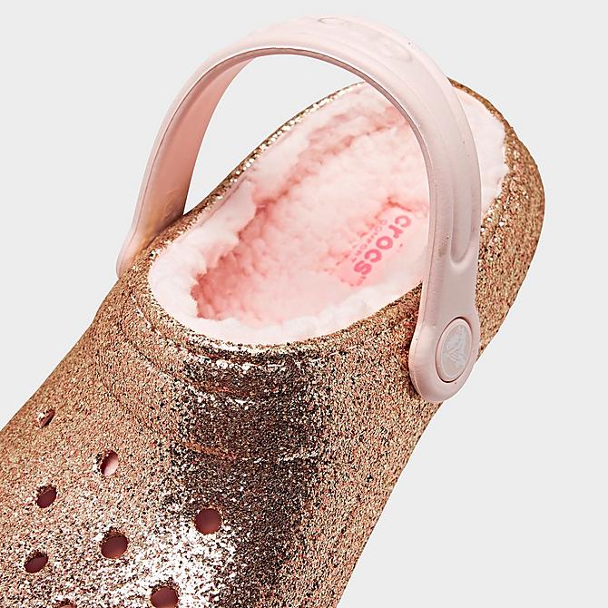 Front view of Girls' Little Kids' Crocs Glitter Lined Clog Shoes in Gold Click to zoom