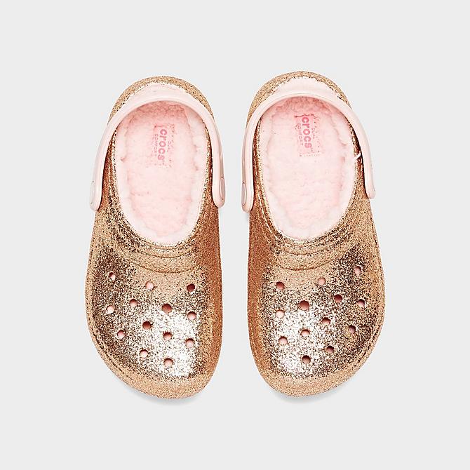Back view of Girls' Little Kids' Crocs Glitter Lined Clog Shoes in Gold Click to zoom