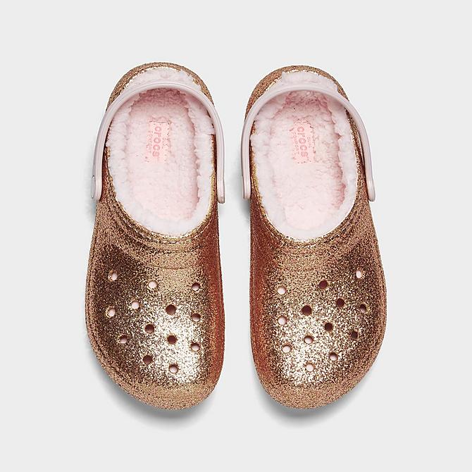 Back view of Girls' Big Kids' Crocs Classic Glitter Lined Clog Shoes in Gold Click to zoom