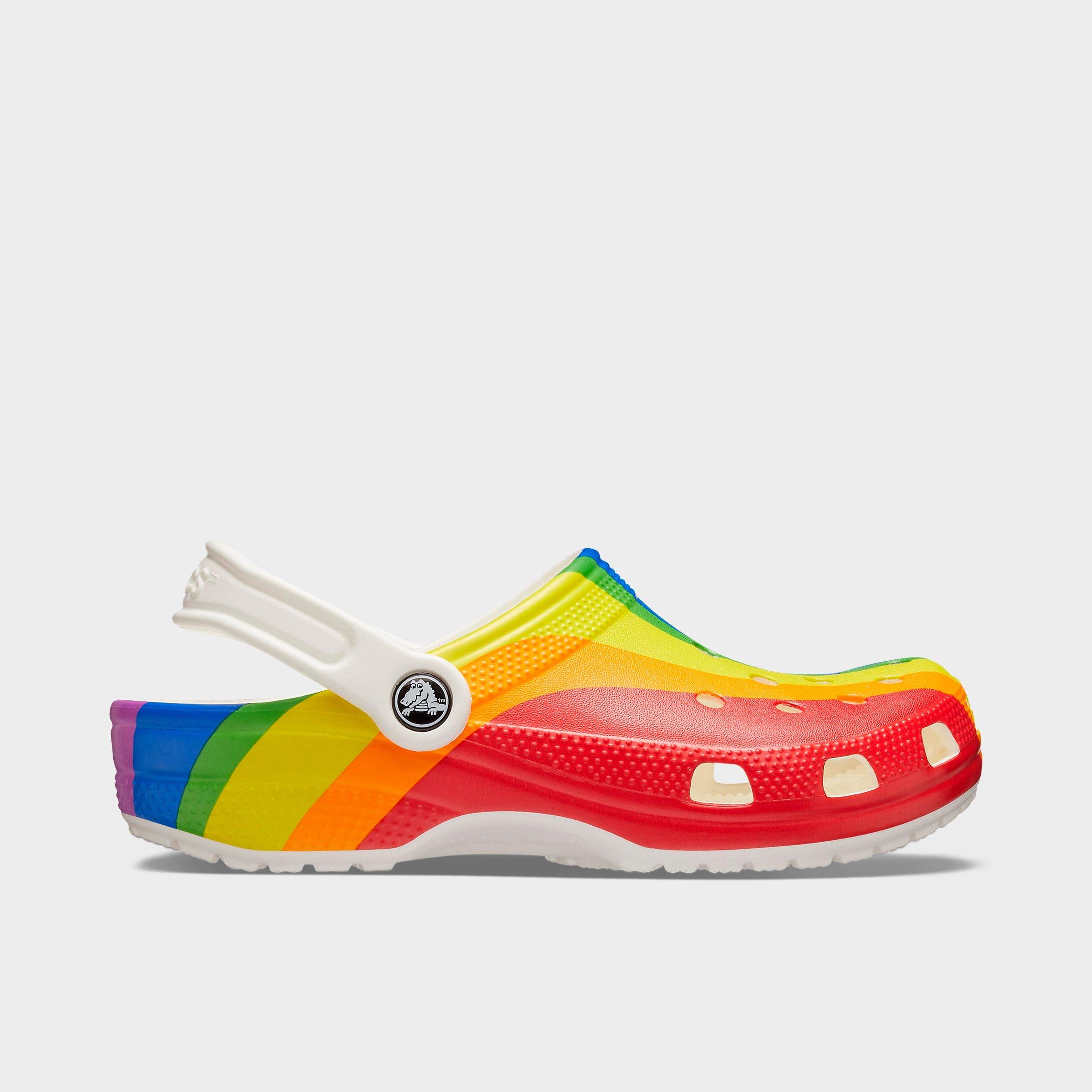 crocs with rainbow words