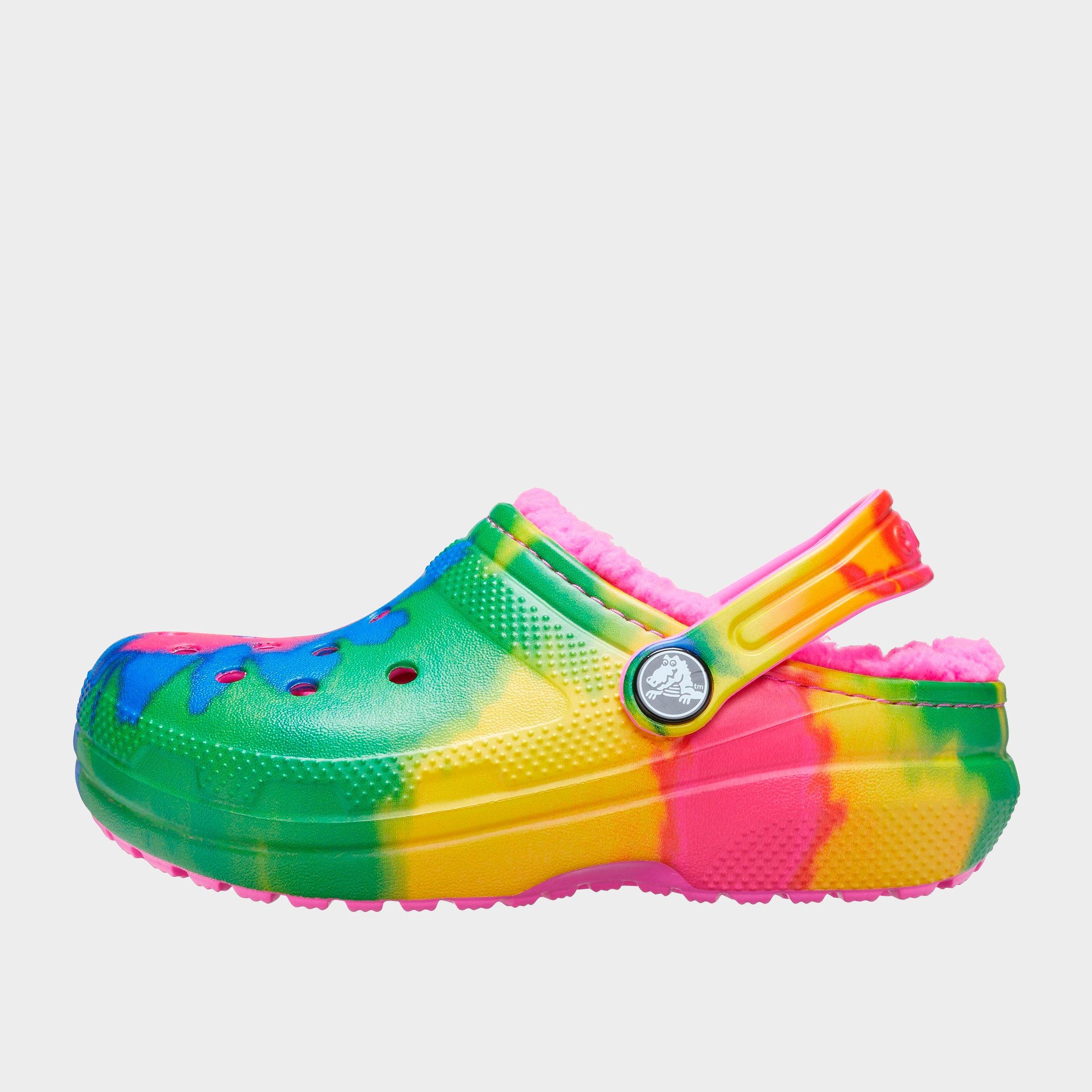 tie dye crocs with fur